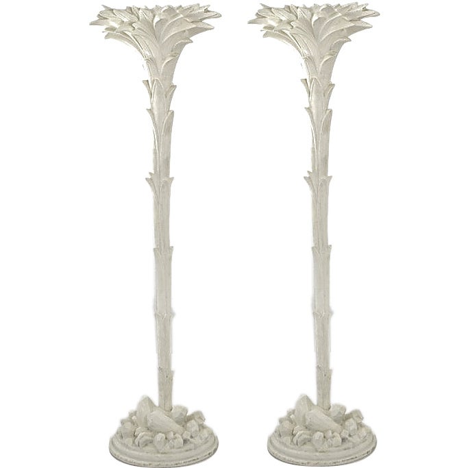Pair Of Serge Roche Style Palm Tree Floor Lamps By Sirmos