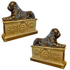 Pair of First Empire Lion Form Chenets, Percier and Fontaine