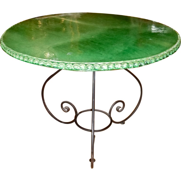 Green Glazed Terracotta Center Table Signed St. Jean De Fos