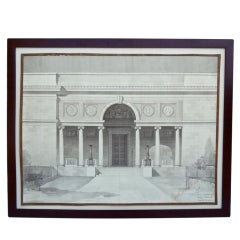 Large Neoclassical Architectural Watercolor Rendering