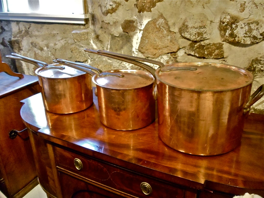 Three Copper Cooking Pots from John Jacob Astor's Beechwood For Sale at