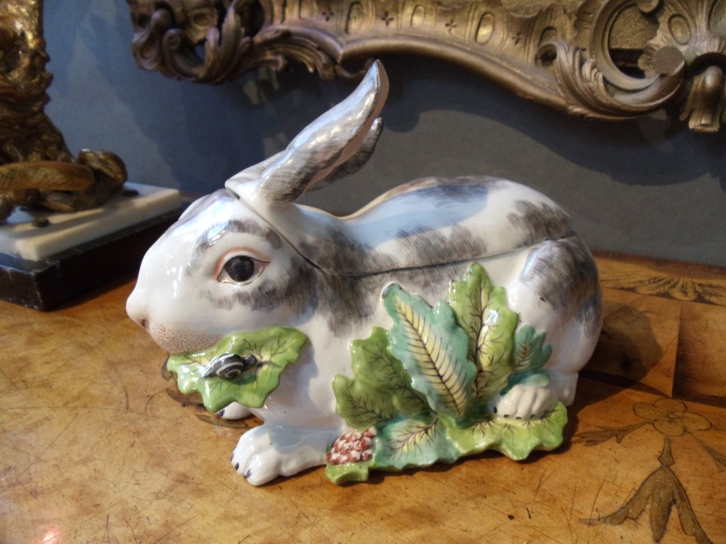 English Late 18th Century Chelsea Porcelain Rabbit Tureen