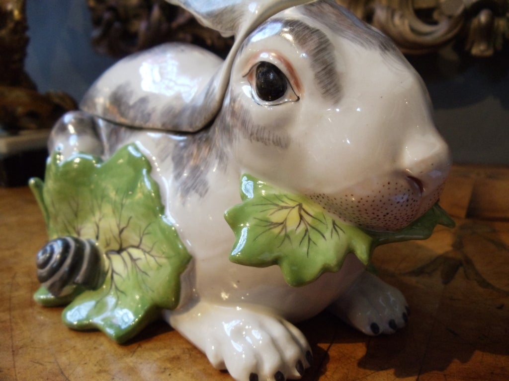 18th Century and Earlier Late 18th Century Chelsea Porcelain Rabbit Tureen