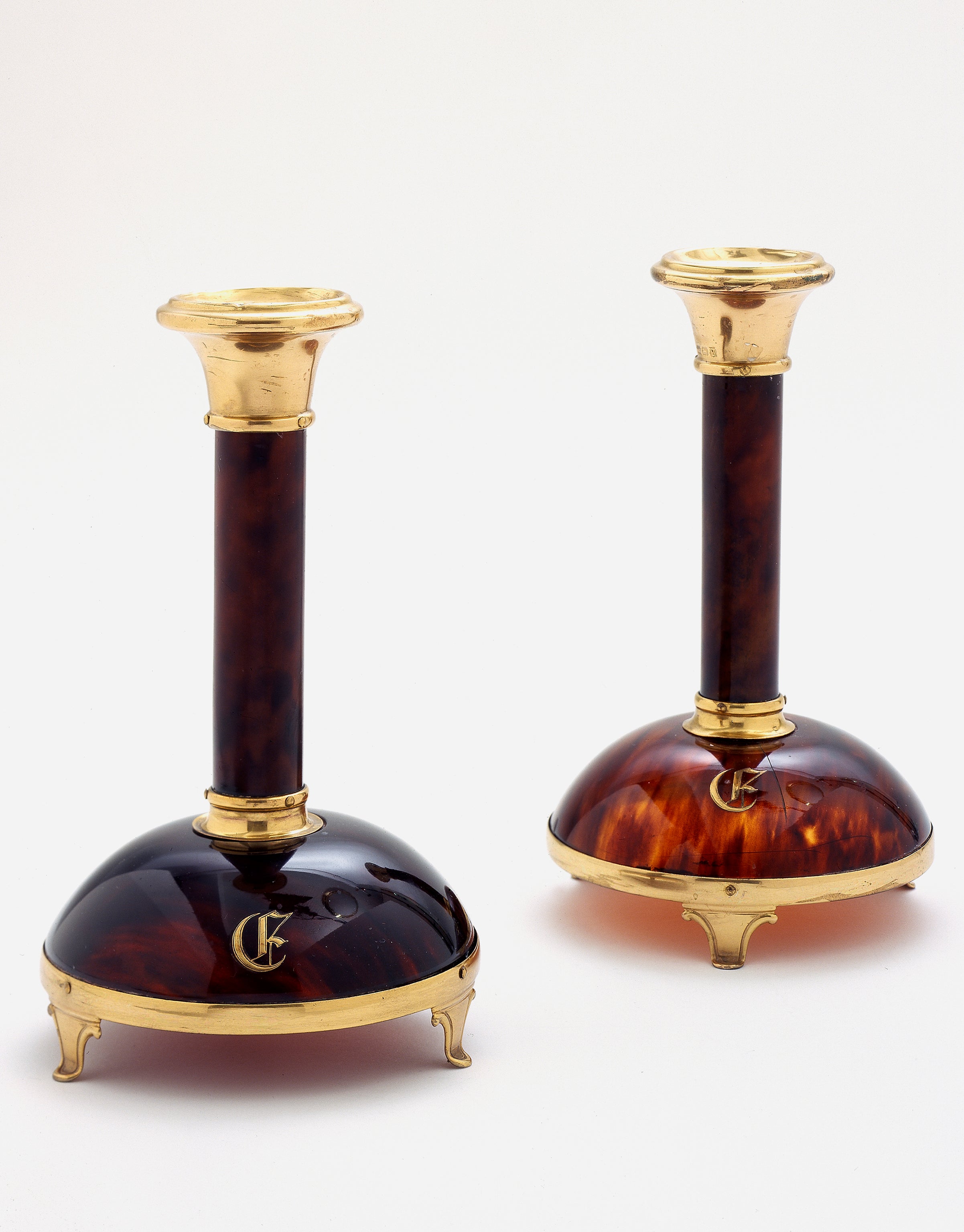 A Pair of Tortoiseshell and Silver-gilt Candlesticks 