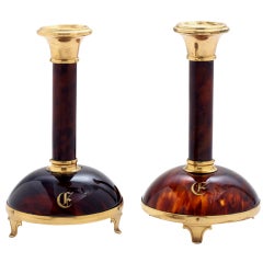 A Pair of Tortoiseshell and Silver-gilt Candlesticks 