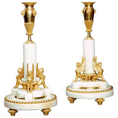 Pair of Empire Period Swedish Marble Candlesticks