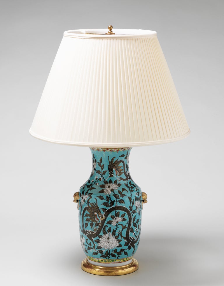 A Pair of Blue Ground Porcelain Lamps