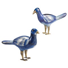 A Pair of Cloisonne Blue Pigeons