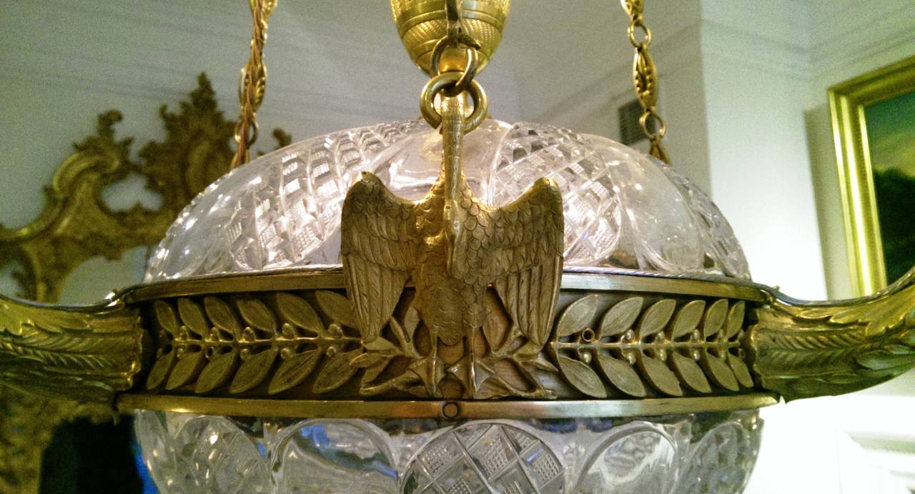 Russian Ormolu and Cut Glass Three-Light Chandelier In Excellent Condition For Sale In New York, NY