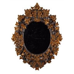 Antique A Very Unusual Swiss Oak Carved Late 19th Century Oval Mirror