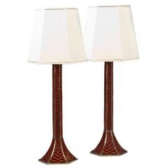 A Pair Of Zigzag Cloisonné Lamps
