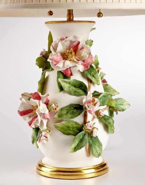A Lamp With Painted Striped Camellias