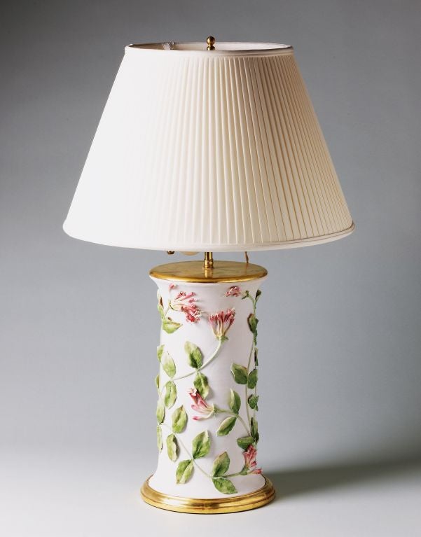 A Pair Of Lamps With Painted Honeysuckle By Clare Potter In Excellent Condition In New York, NY