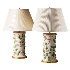 A Pair Of Lamps With Painted Honeysuckle By Clare Potter