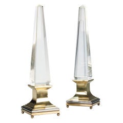 A Pair Of Obelisk Lucite Lamps By Jansen