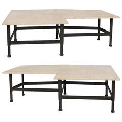 Two Travertine and Iron Tables
