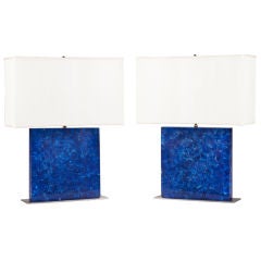 A Large Pair of mid 1970's Blue Refracted Lucite Lamps