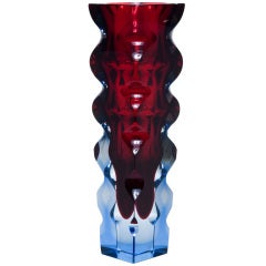 A Blue And Ruby Glass Vase By Oldrich Lipsky