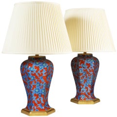 A Pair of Hexagonal Vases Mounted as Lamps