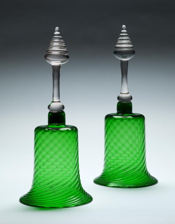 Pair of Green Glass Bells at 1stdibs
