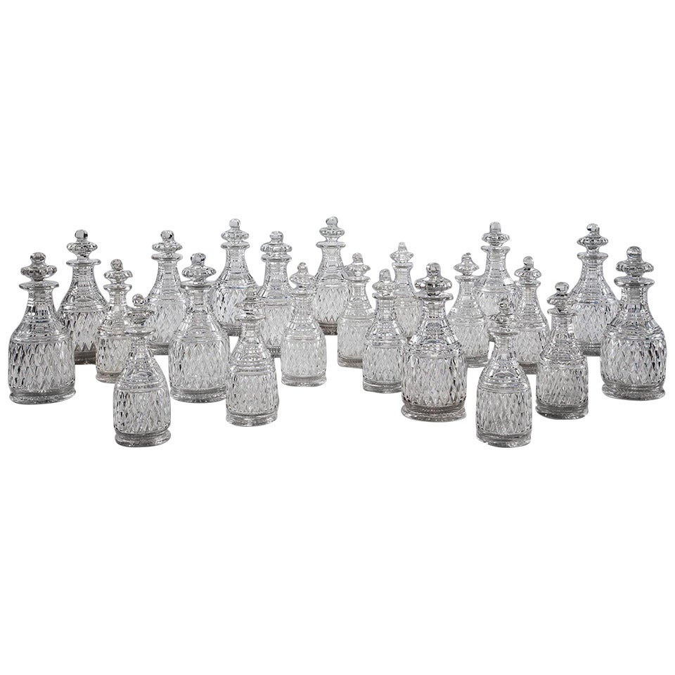 Set of 18 Cut Glass Decanters For Sale