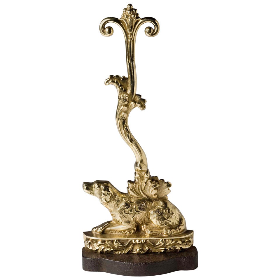 Victorian Polished Brass Door Stop in the Form of a Seated Dog