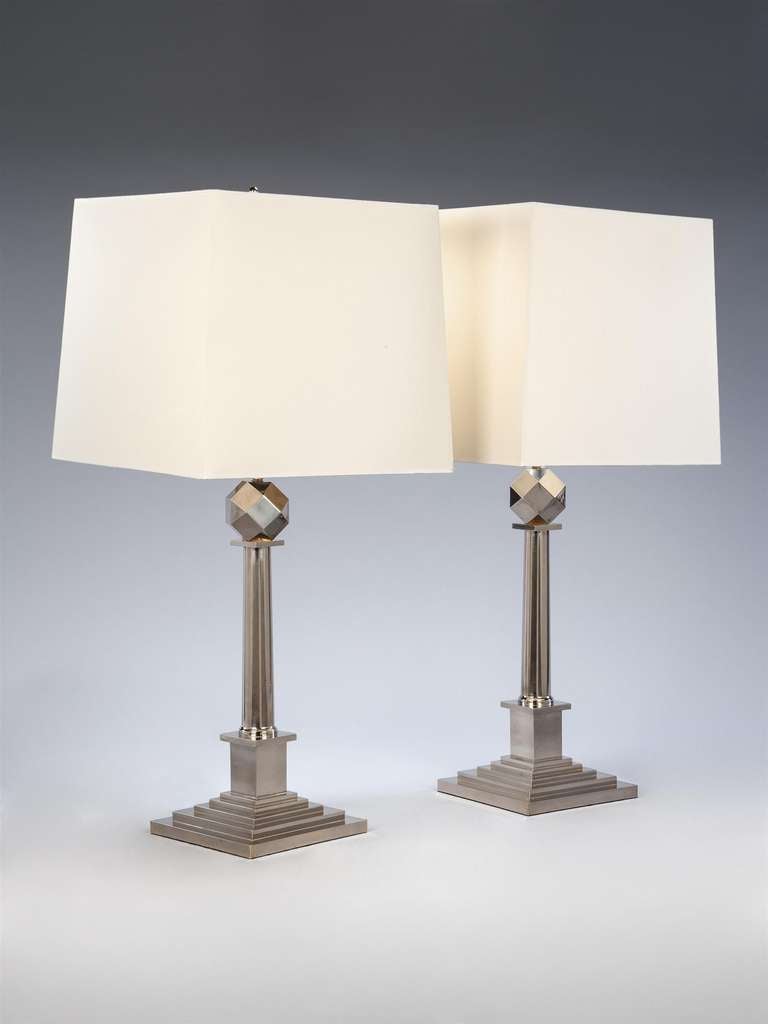 Pair of Silver Nickel Column Lamps