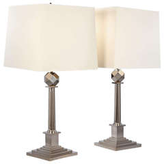 Pair of Silver Nickel Column Lamps