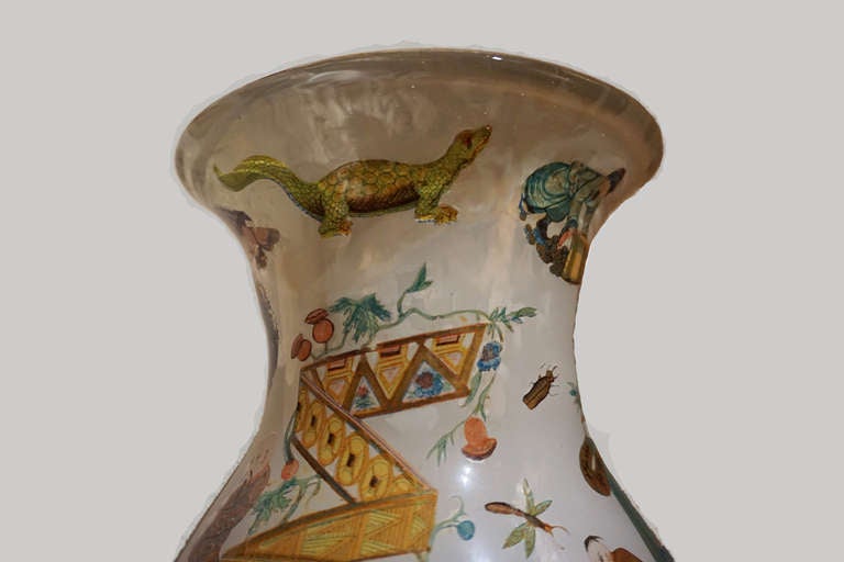 French Exceptional Pair of Decalcomania Vases For Sale
