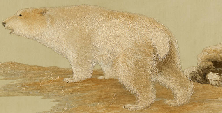 20th Century A Japanese Embroidered Picture Of A Polar Bear