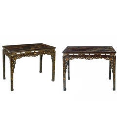 Pair of Chinese Export Parcel-Gilt Black Lacquer Side Tables