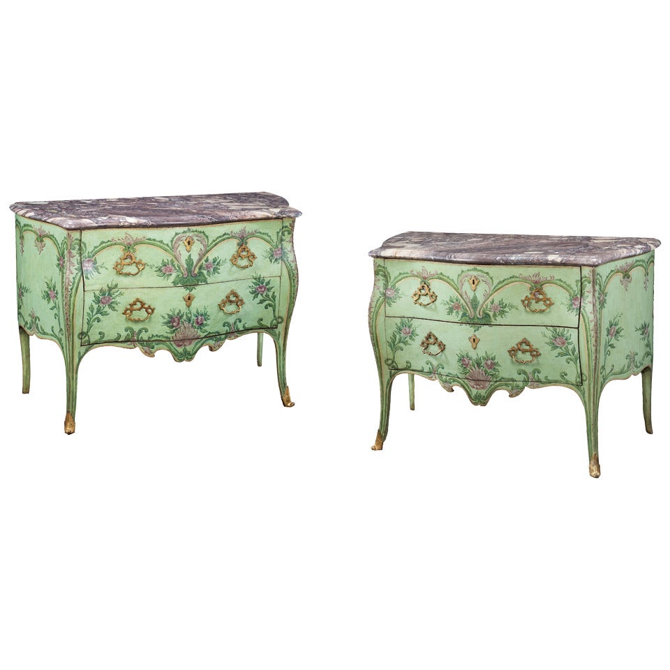 Pair of Neapolitan Painted Commodes For Sale