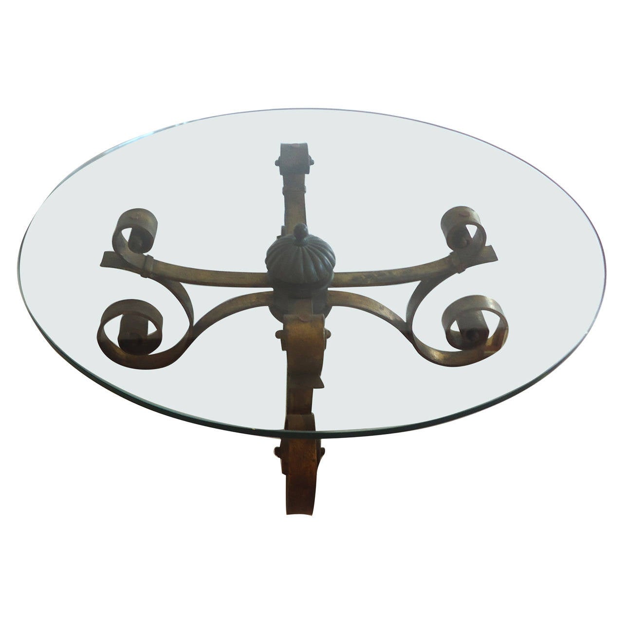 Round Glass and Gilded Wrought Iron Coffee Table at 1stDibs