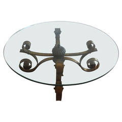 Round Glass and Gilded Wrought Iron Coffee Table