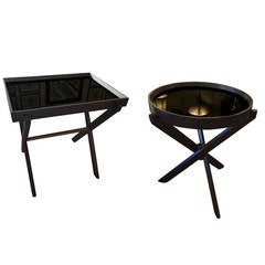Chic Pair of Italian Black End Tables