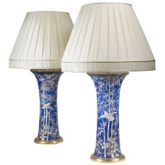 A Pair of Trumpet Vases Mounted as Lamps 