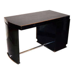 Ebonised and Chrome Art Deco Desk with Original Black Inset Leather Top