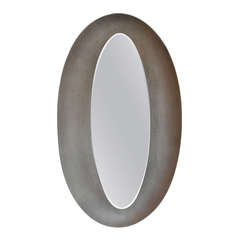 Rare Oval Mirror with Etched Aluminium Concave Frame