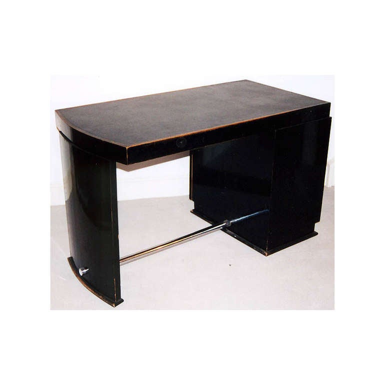 Ebonised and Chrome Art Deco Desk with Original Black Inset Leather Top