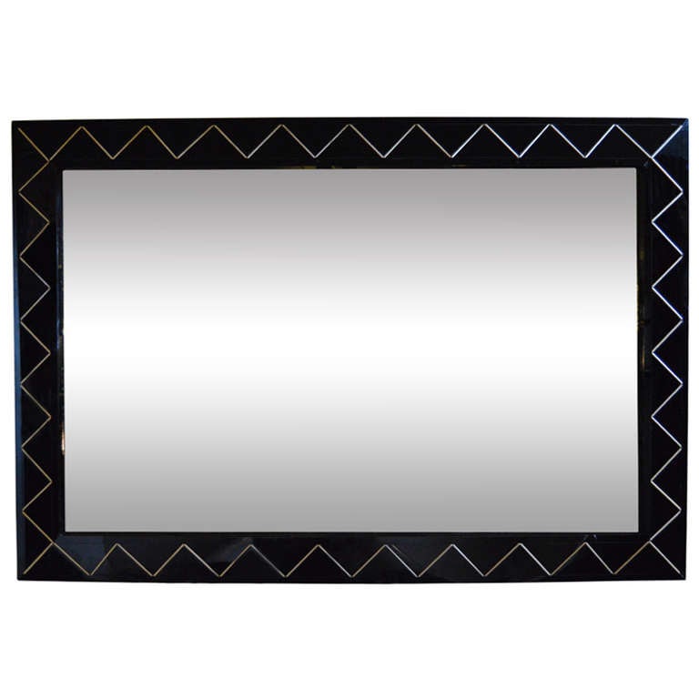 Large Mirror Lacquered Wood Inserts on Black Mirrored Frame