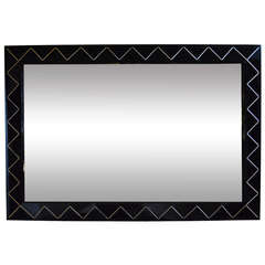 Large Mirror Lacquered Wood Inserts on Black Mirrored Frame