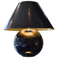 Black glass ball lamp with original shade by Jacques Adne Black glass ball lamp with original shade by Jacques Adne
