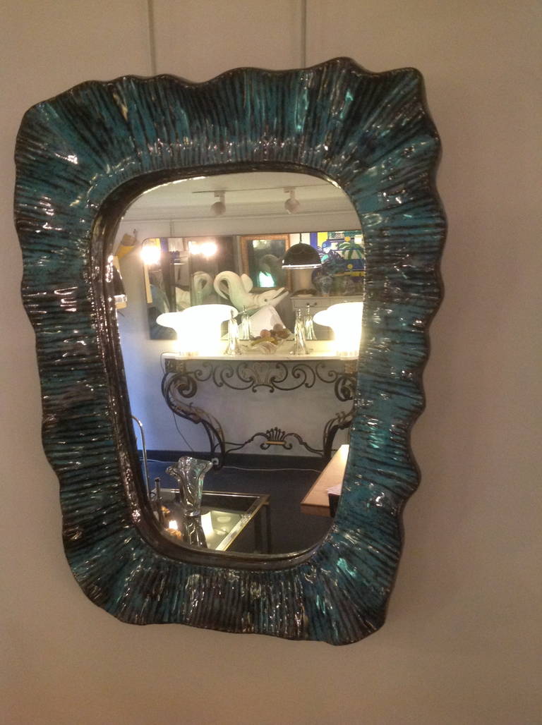 Zaccagnini Green Ceramic Handmade Framed Mirror