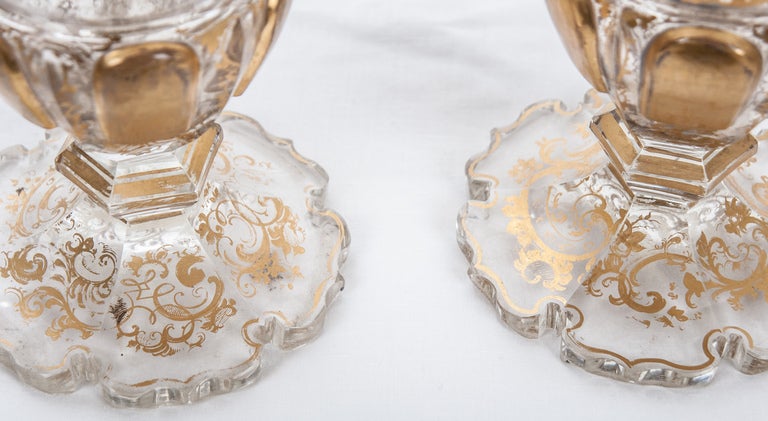 Italian Pair of 19th Century Crystal and Gilt Vases 3