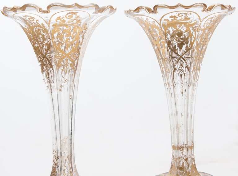 Italian Pair of 19th Century Crystal and Gilt Vases In Good Condition In Baton Rouge, LA