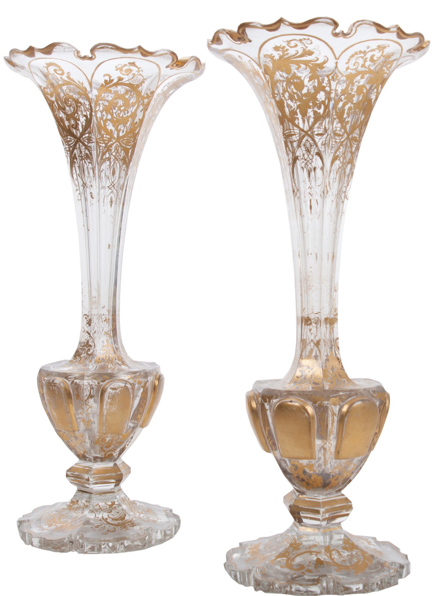 Italian Pair of 19th Century Crystal and Gilt Vases
