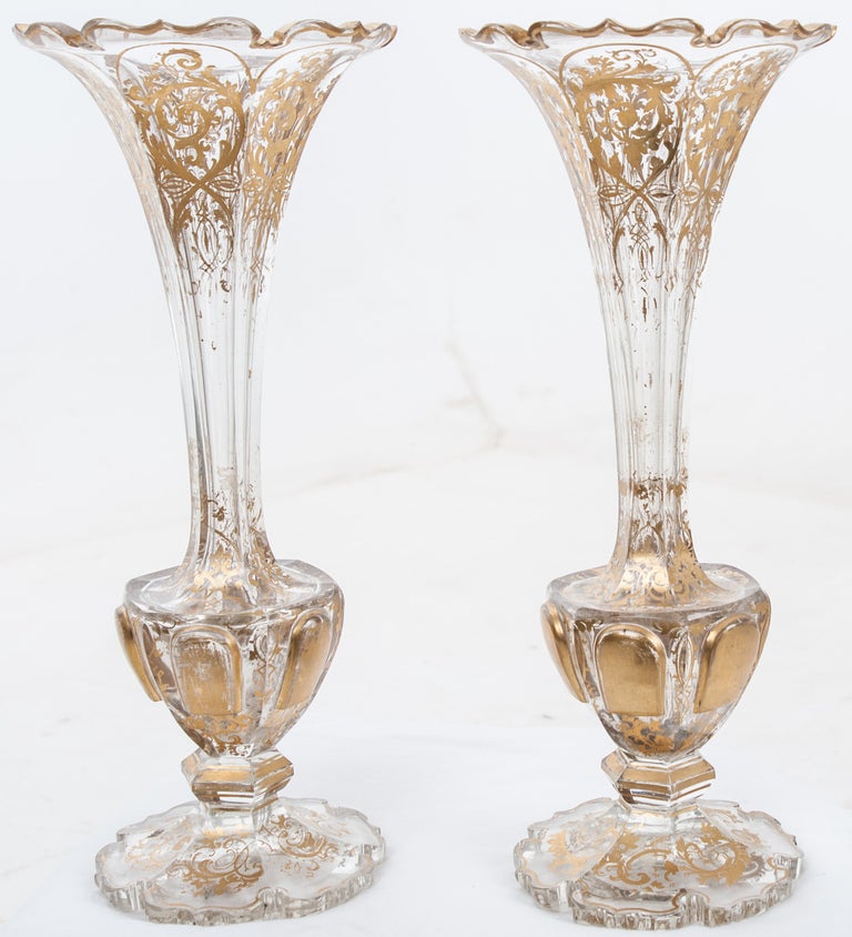 Italian Pair of 19th Century Crystal and Gilt Vases 4