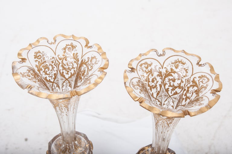 Baroque Italian Pair of 19th Century Crystal and Gilt Vases