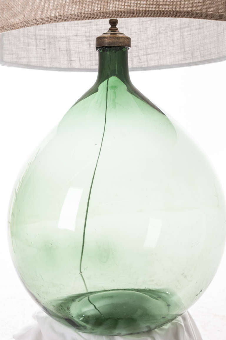 French 19th Century Green Glass Wine Keg Lamp 2