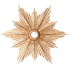 Antique English 19th Century Gold Gilt Starburst Mirror